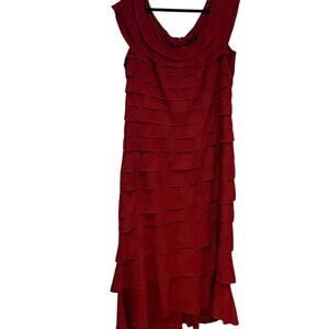 Tadashi Shoji Too Burgundy Tiered Maxi Cocktail Gown Sz 22Q